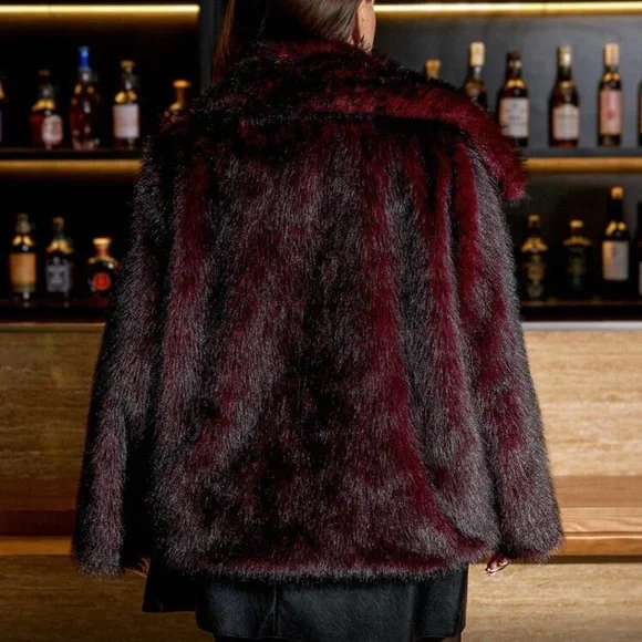 Elegant Burgundy Faux Fur Coat